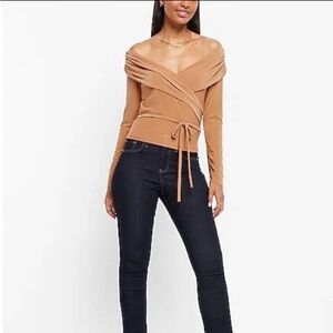 Express Women’s Off The Shoulder Long Sleeve Teal Wrap Top/Blouse Size Small